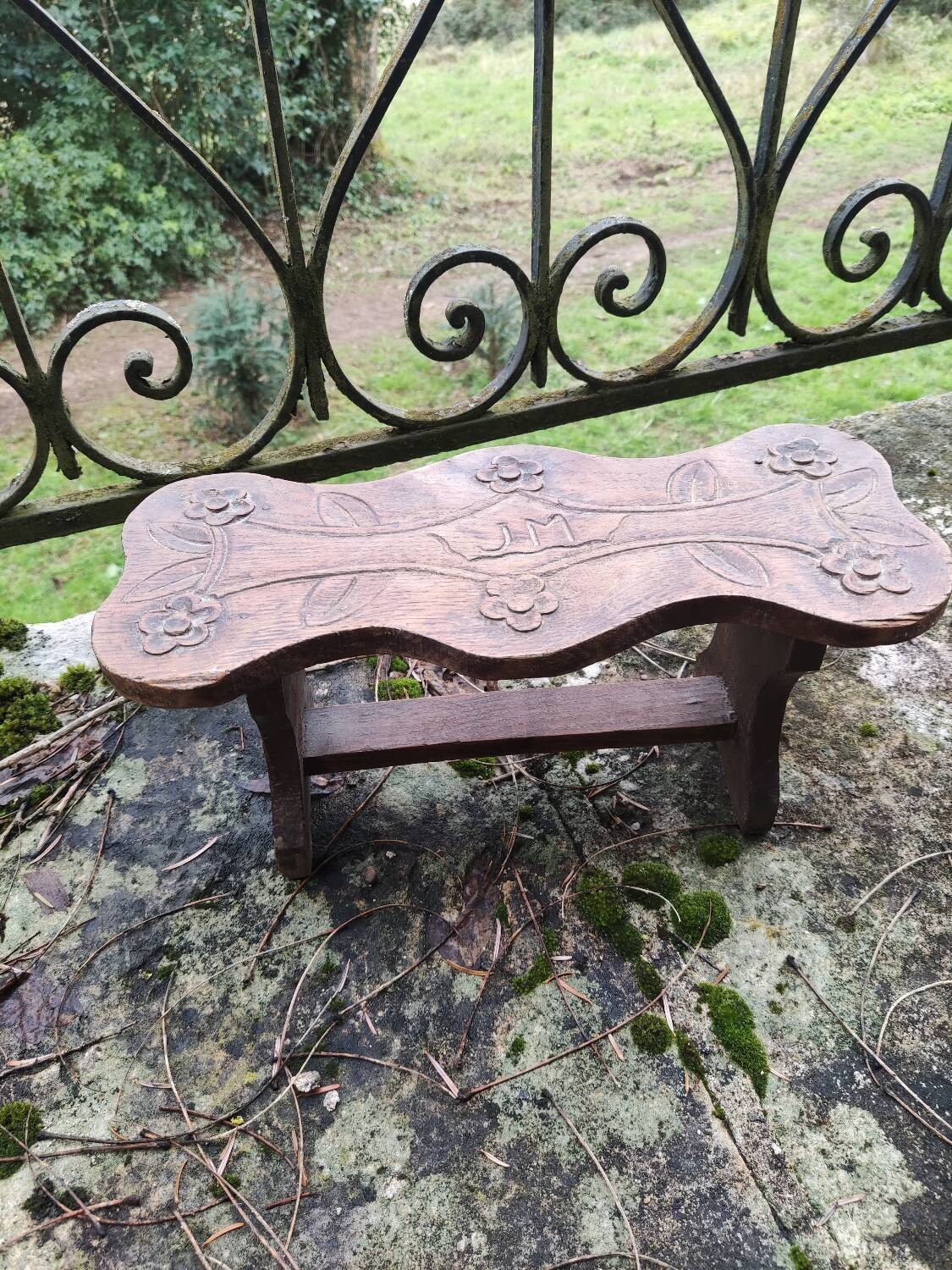 Carved wooden folk art bench
