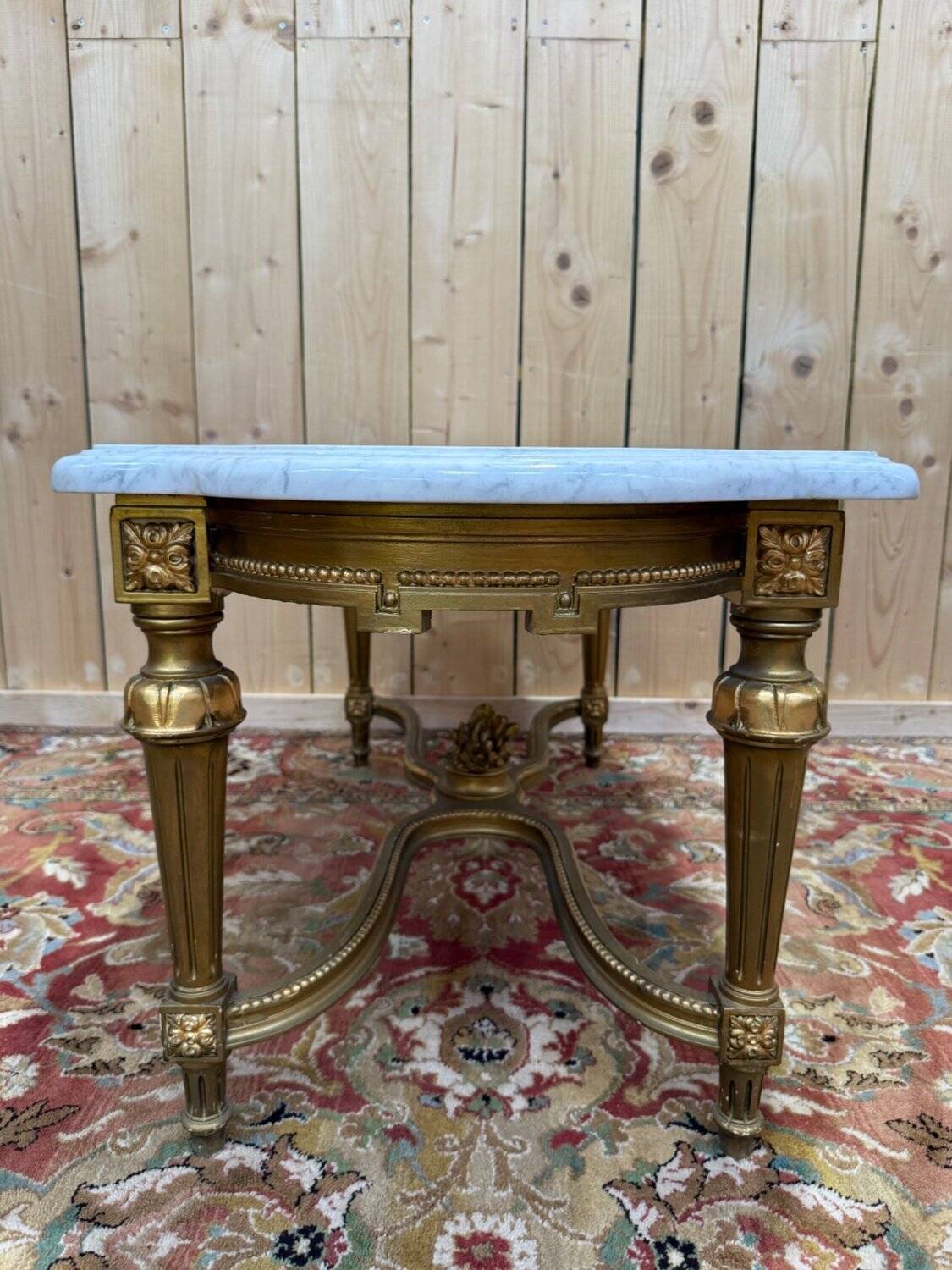 Louis XVI style coffee table – Gilded wood and Carrara marble
