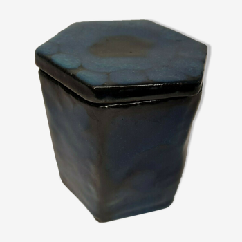 Hexagonal box in blue enamelled terracotta