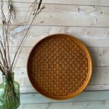 Round serving tray in vintage bamboo