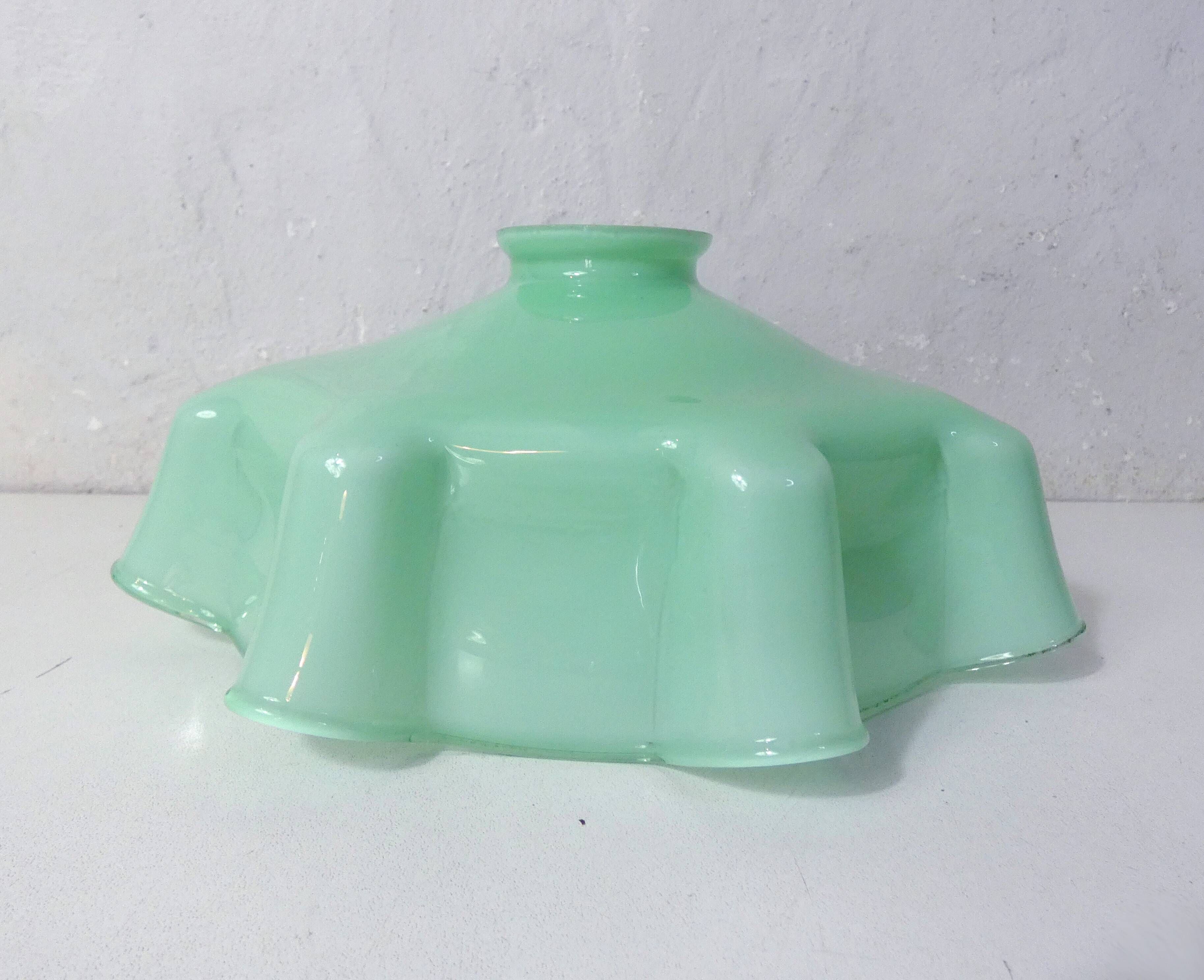 Old pendant lamp opaline glass chandelier vintage mint green lampshade