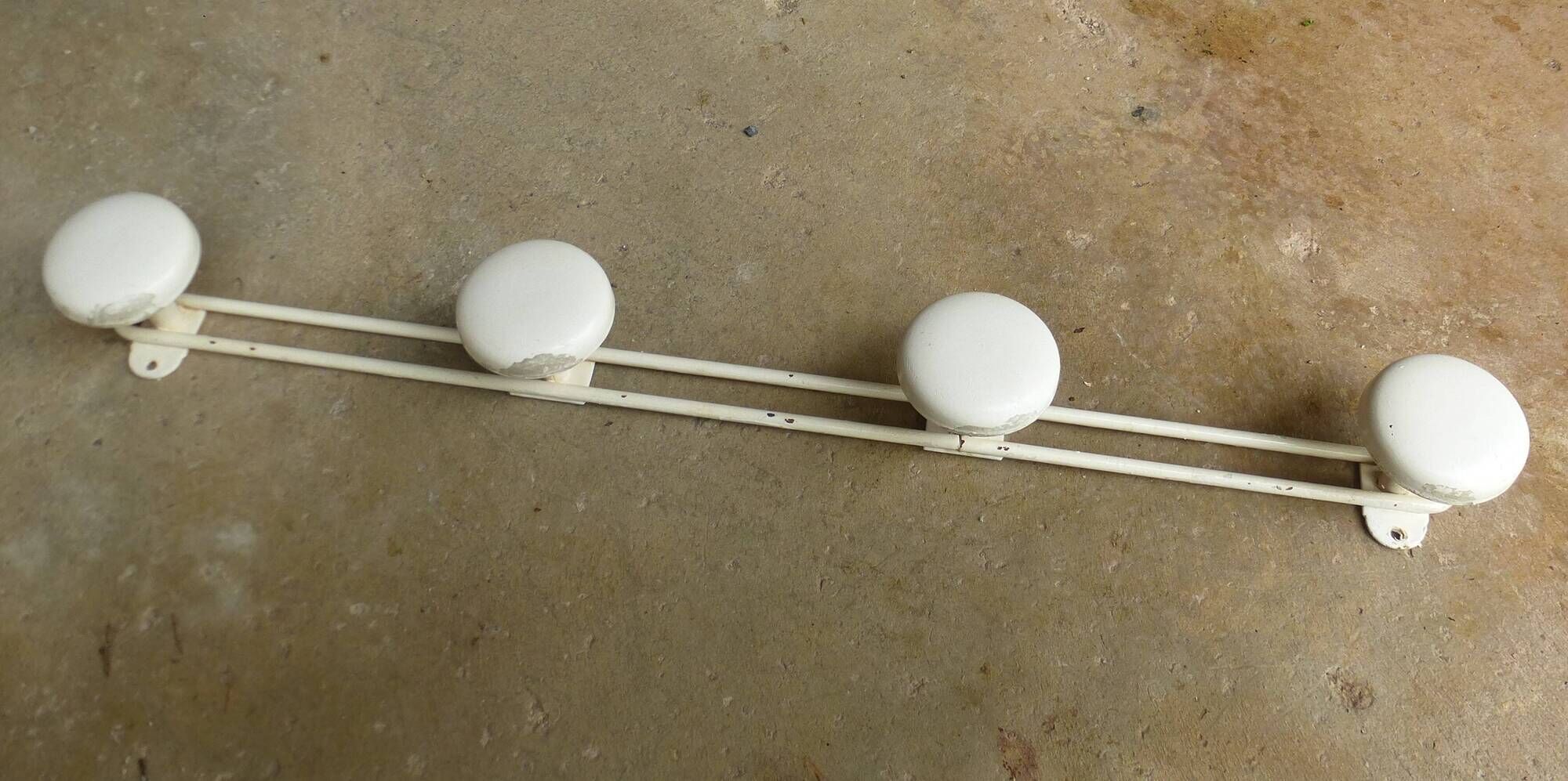 Coat rack with 4 metal hooks, vintage 1970