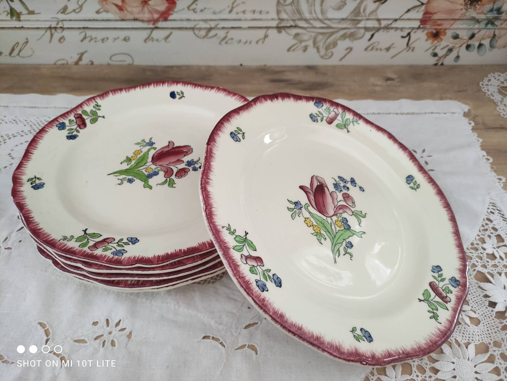 Set of 6 flat plates Gien France Lorraine model