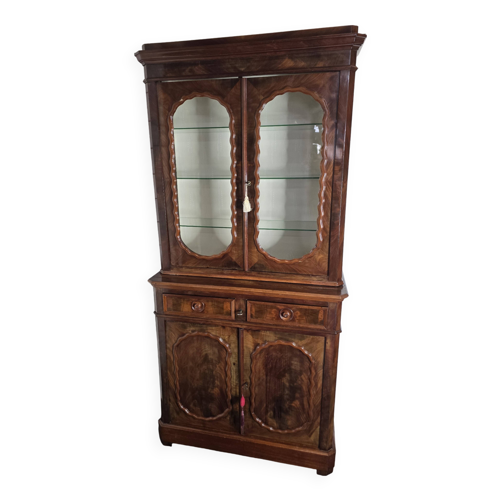 Bibliothèque, buffet haut vitré en acajou