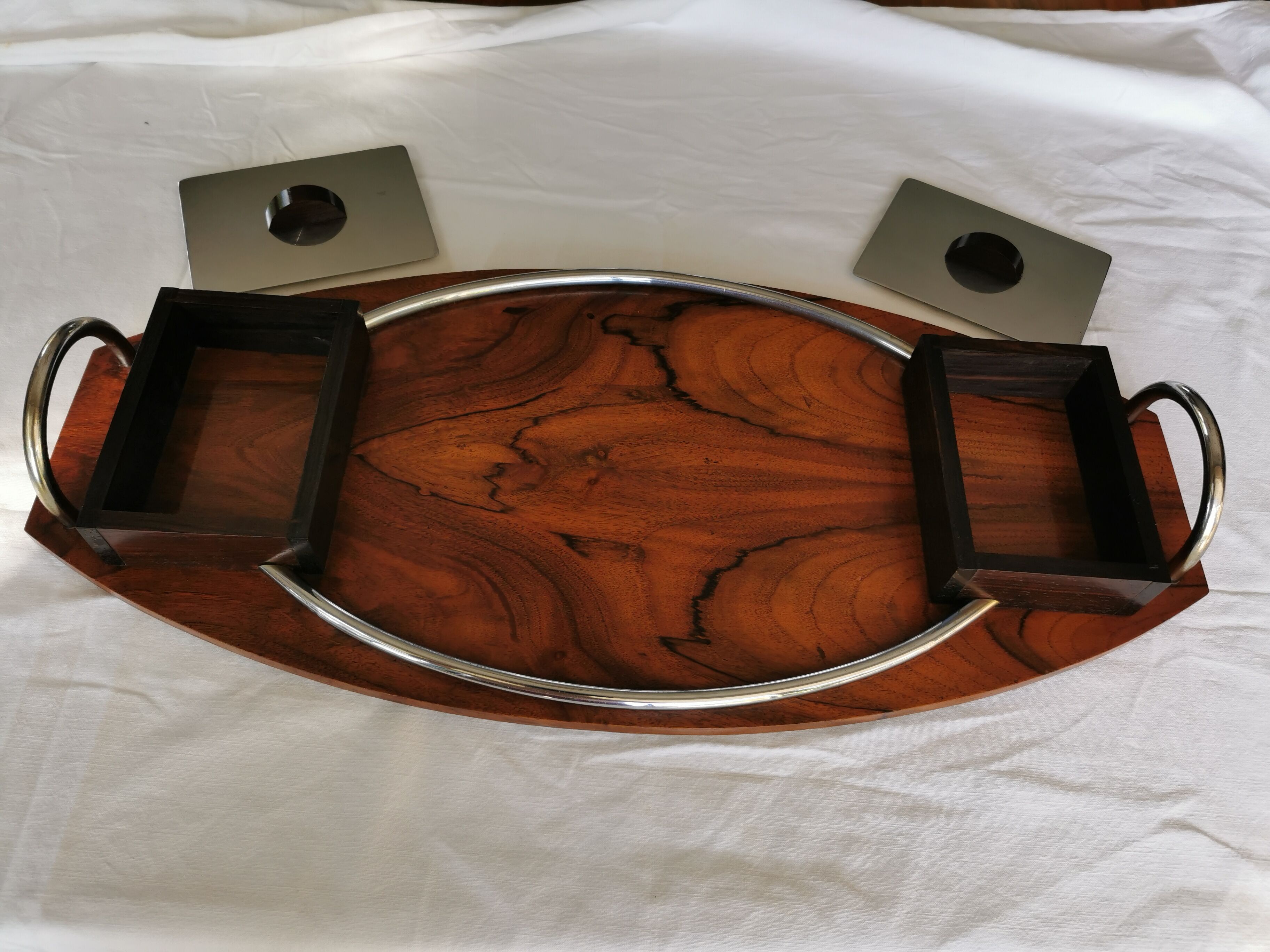 Art Deco tray in solid walnut and ebony