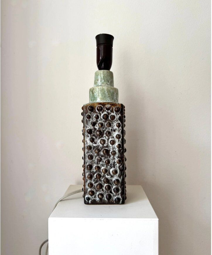 Lampfoot table lamp in stoneware with dots and relief from PM Keramik, Denmark, 1970s