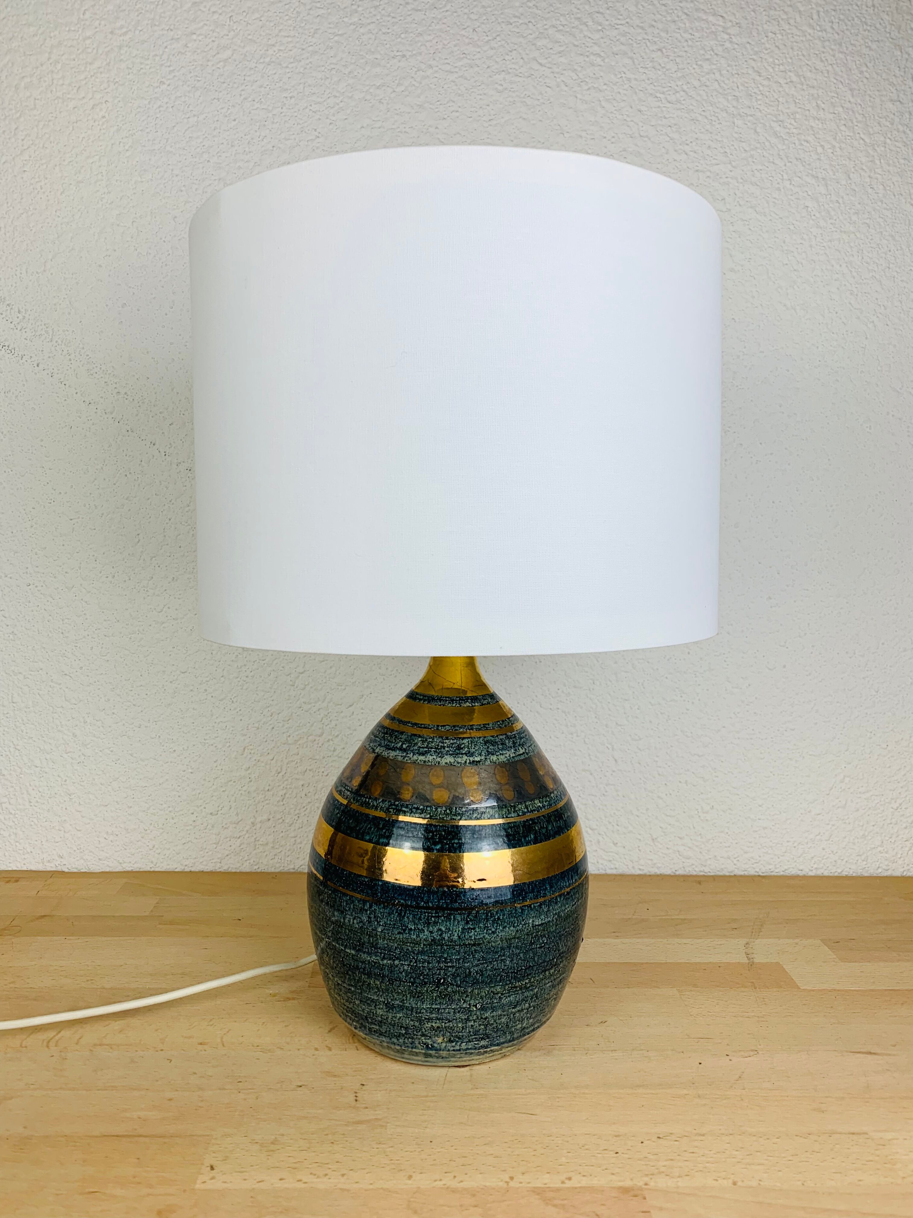 Lamp Georges Pelletier workshop La Roue in Vallauris, blue and gold ceramic