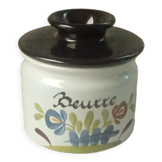 Water butter dish in faiece desvres gabriel fourmaintreau decor chaumiere