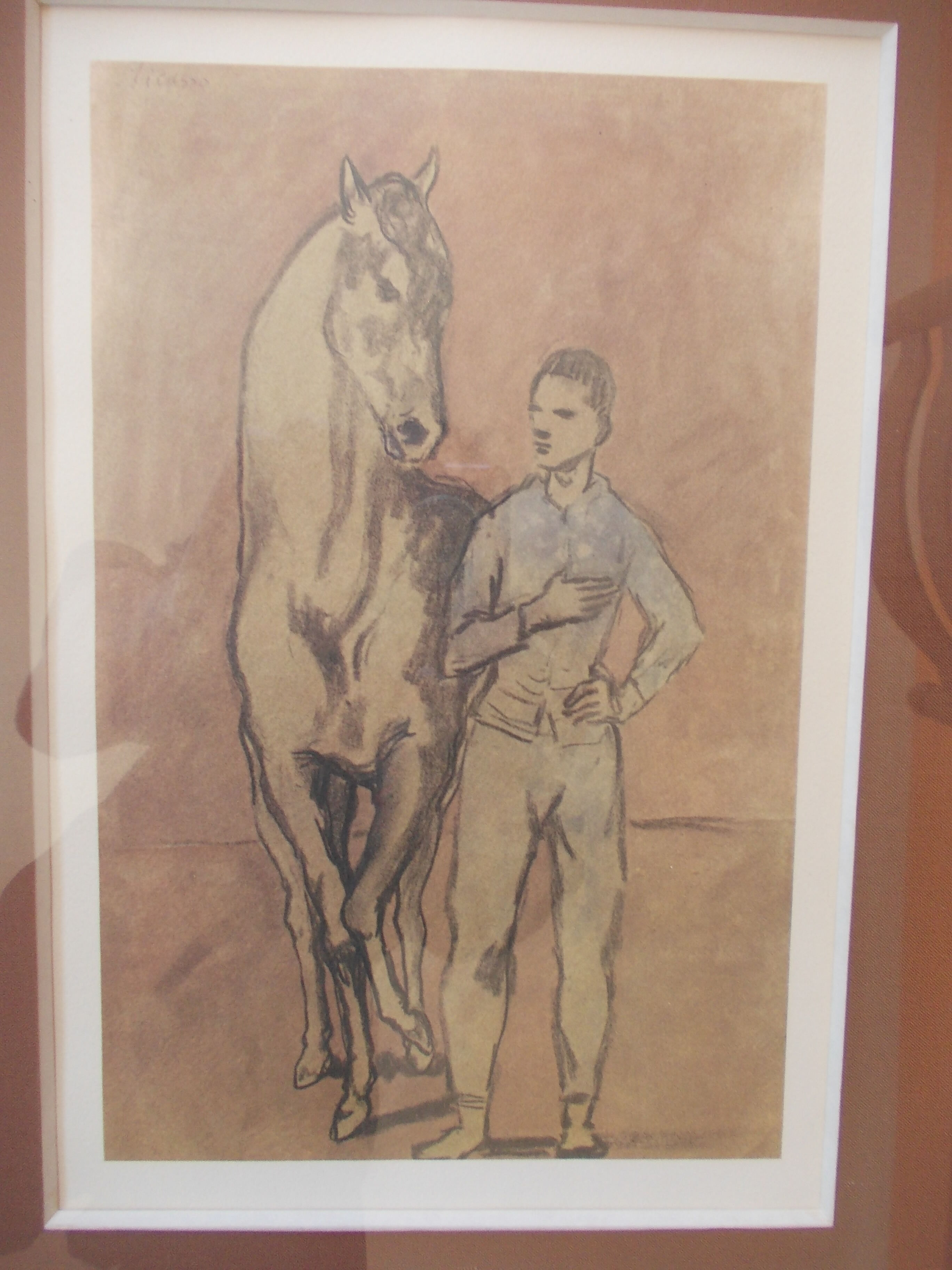 Lithograph after Picasso young man and horse, glass frame after gouache 1906 painter spain
