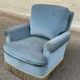 Vintage BUROV crapaud armchair in blue velvet with fringes – 1960s/70s