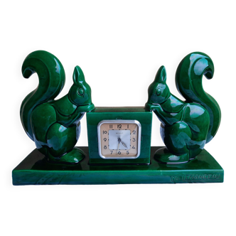 Clock charles lemanceau earthenware st clement/squirrels/art deco/excellent condition