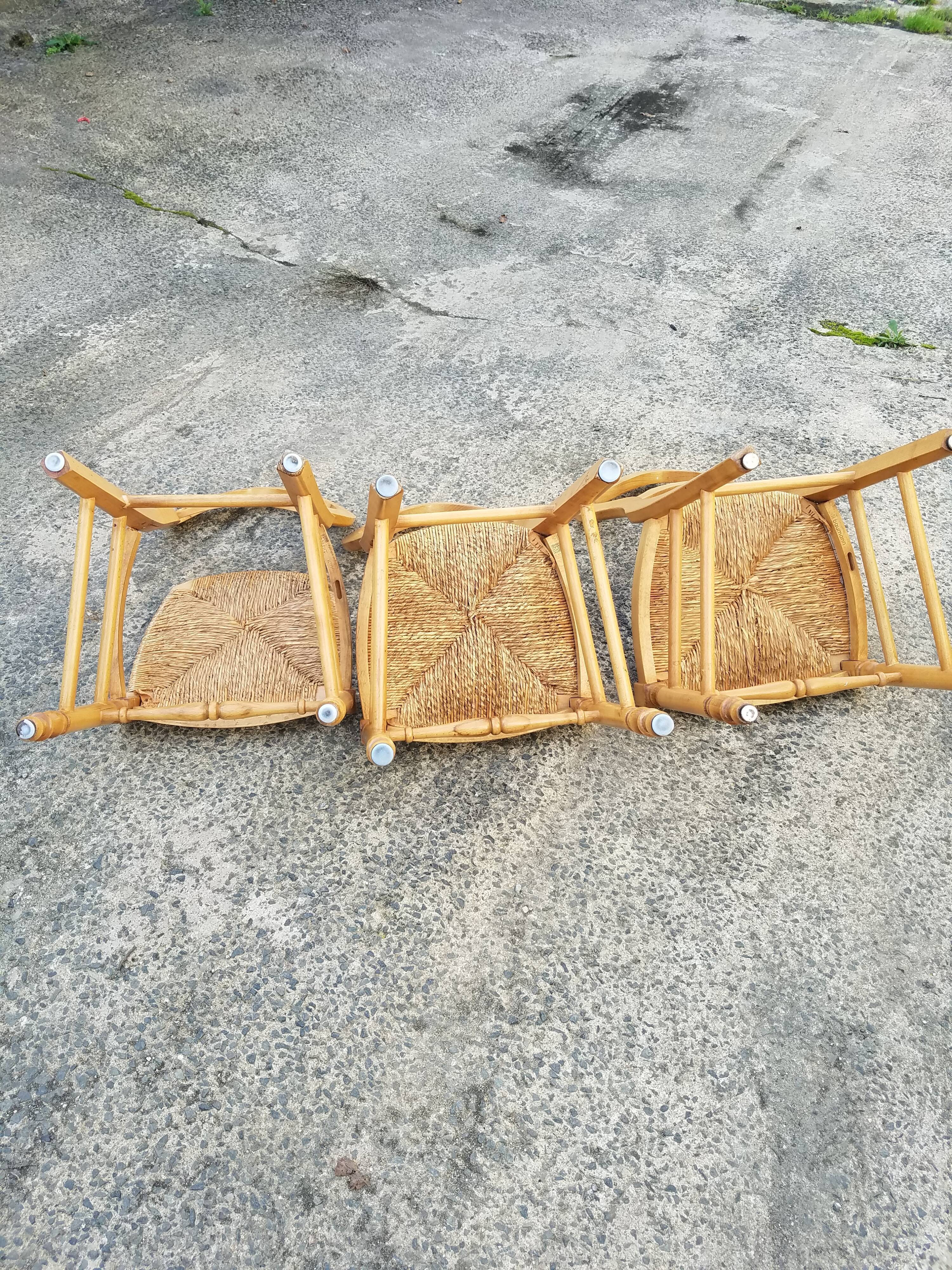 Lot de 3 chaises en paille Baumann