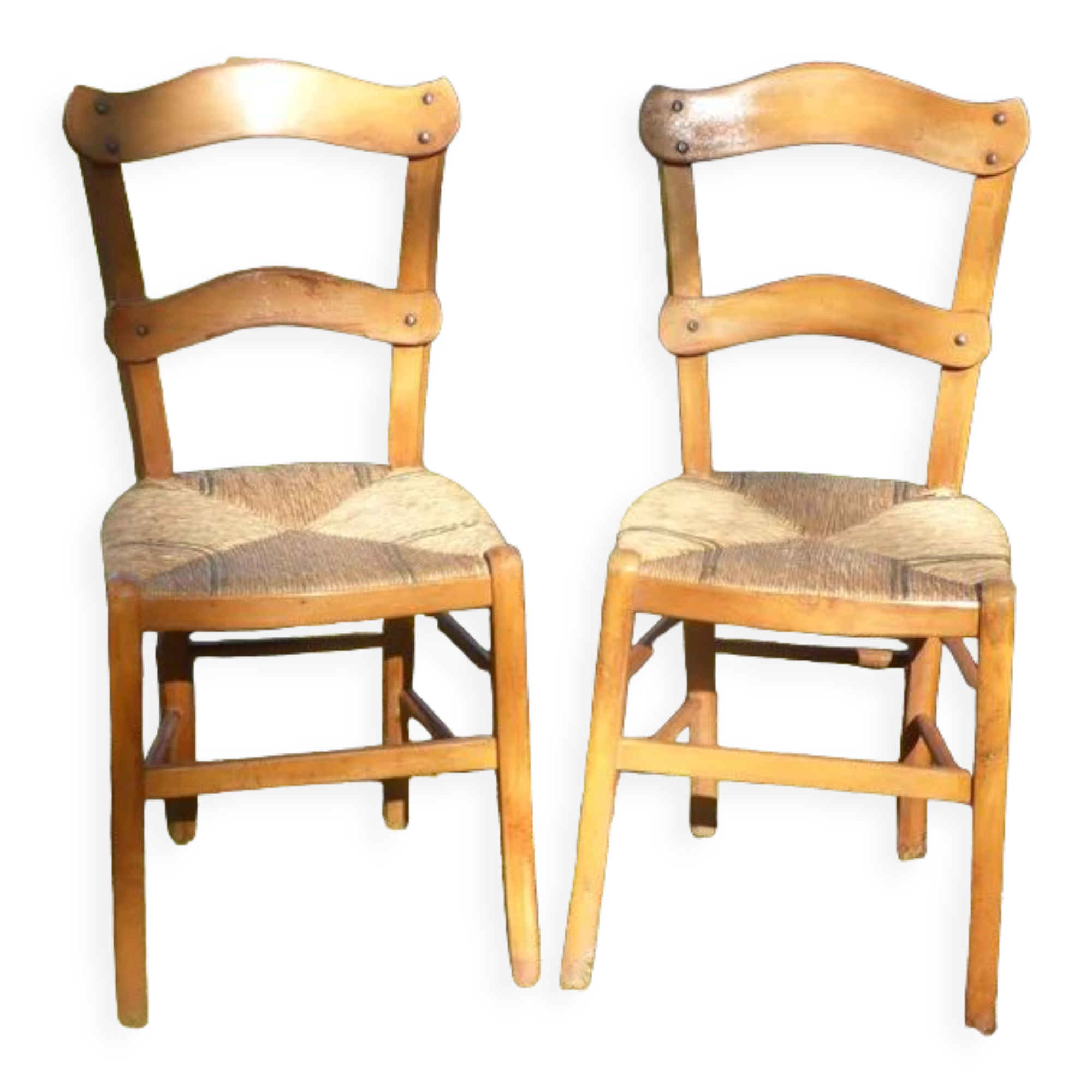 2 Solid wood straw chairs