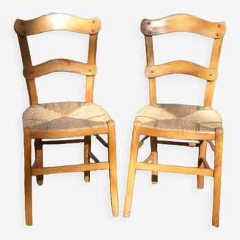 2 chaises en pailles en bois massif