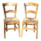 2 Solid wood straw chairs