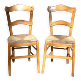 2 chaises en pailles en bois massif