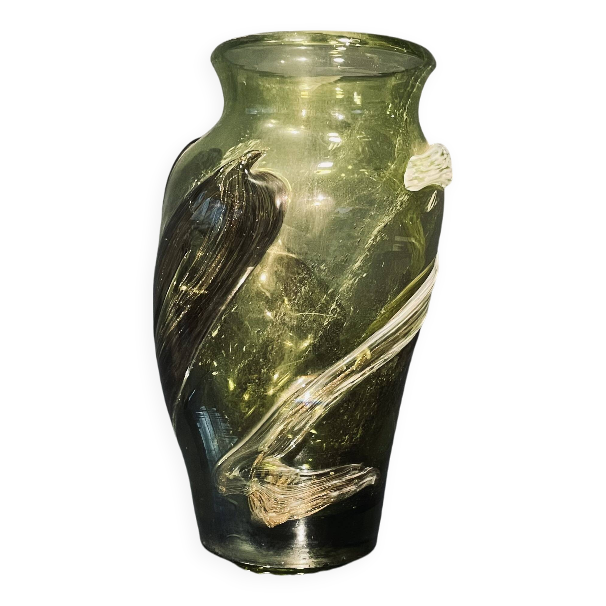 Large Green Coloured Glass Vase, Signed by Winnowski, Biot, France, 1990s