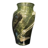 Grand vase en verre coloré vert, signé par Winnowski, Biot, France, années 1990