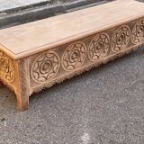 Banc coffre breton du 19ème siècle rénové en chêne massif 155cm