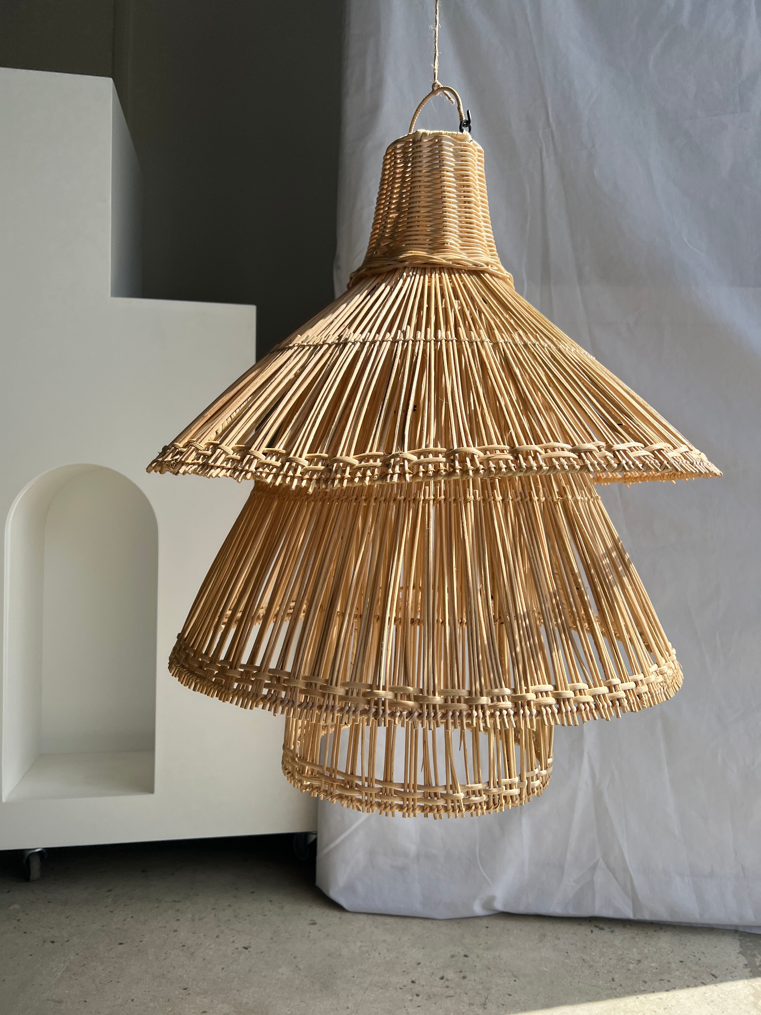 Rattan pendant lamp or light in the shape of an Asian lantern