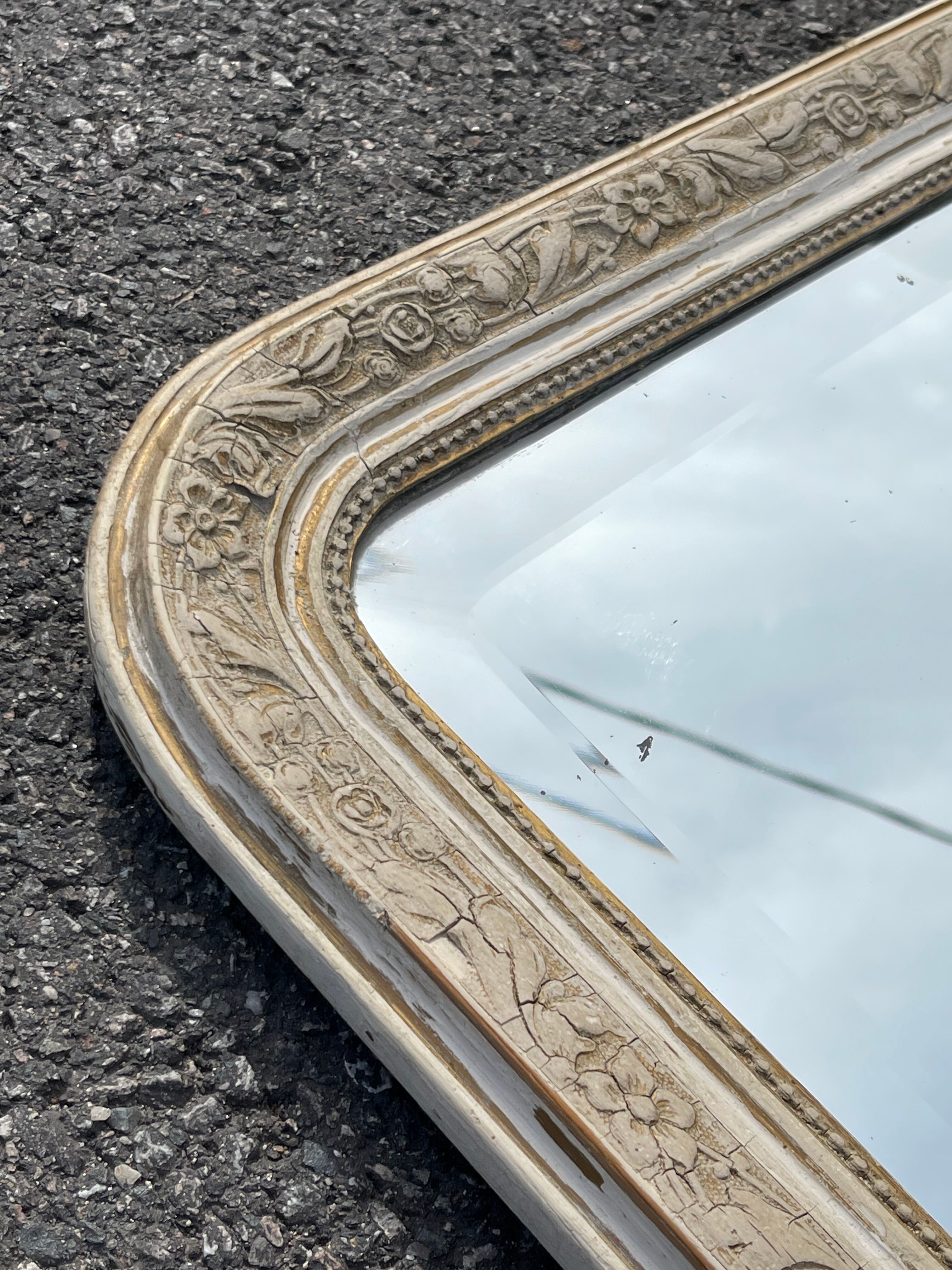 Antique mirror beveled glass Louis Philippe patinated 62x86cm