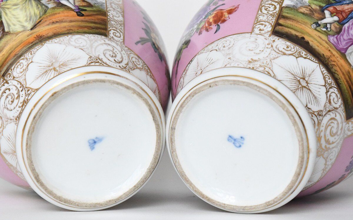 Pair of covered Dresden porcelain vases from Helena Wolfsohn's studio