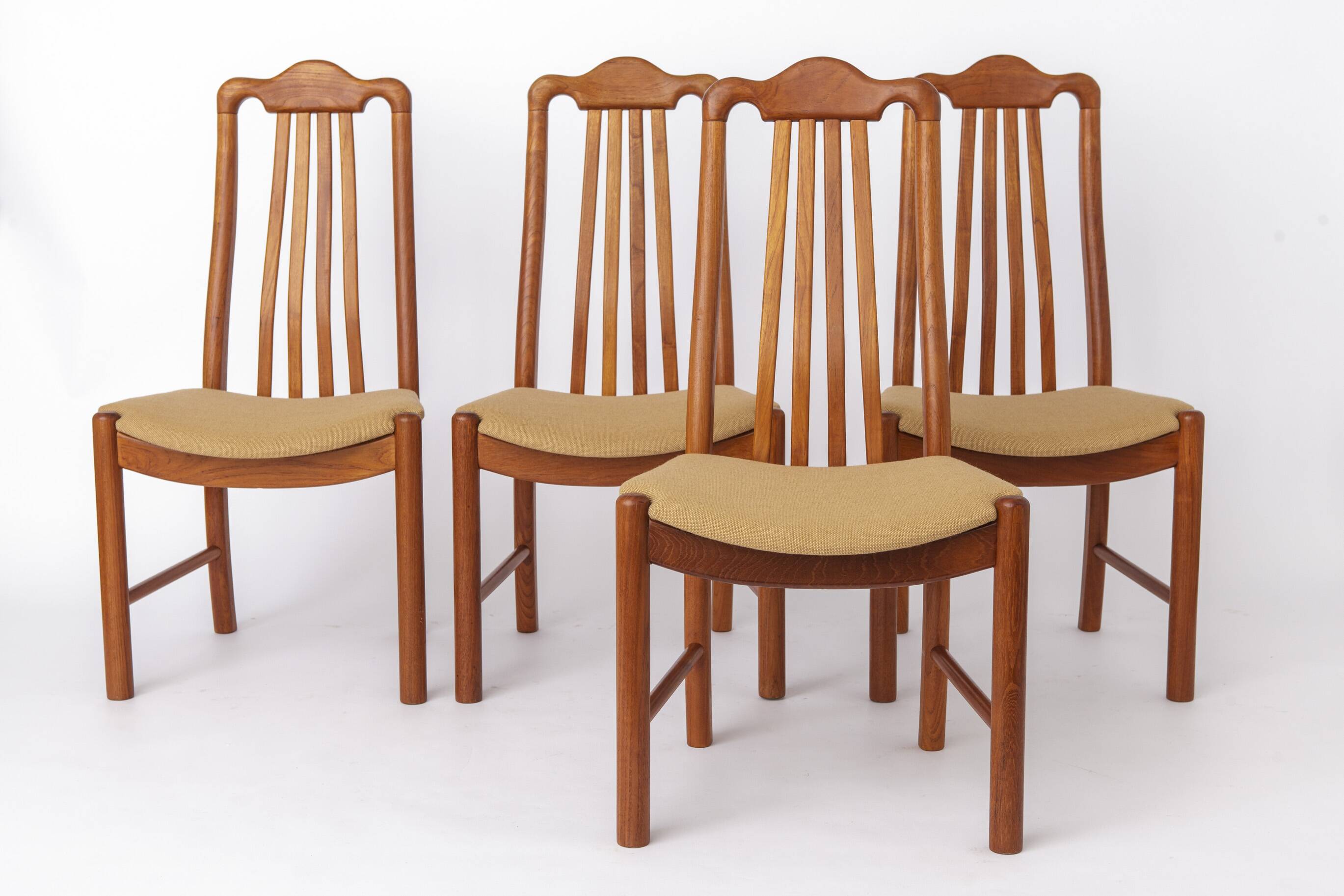 Set of 4 Danish Teak Dining Chairs 1960s, Mid Century Vintage Chairs, Beige