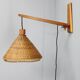Mid-century adjustable wooden wall light with rattan shade, 1970s