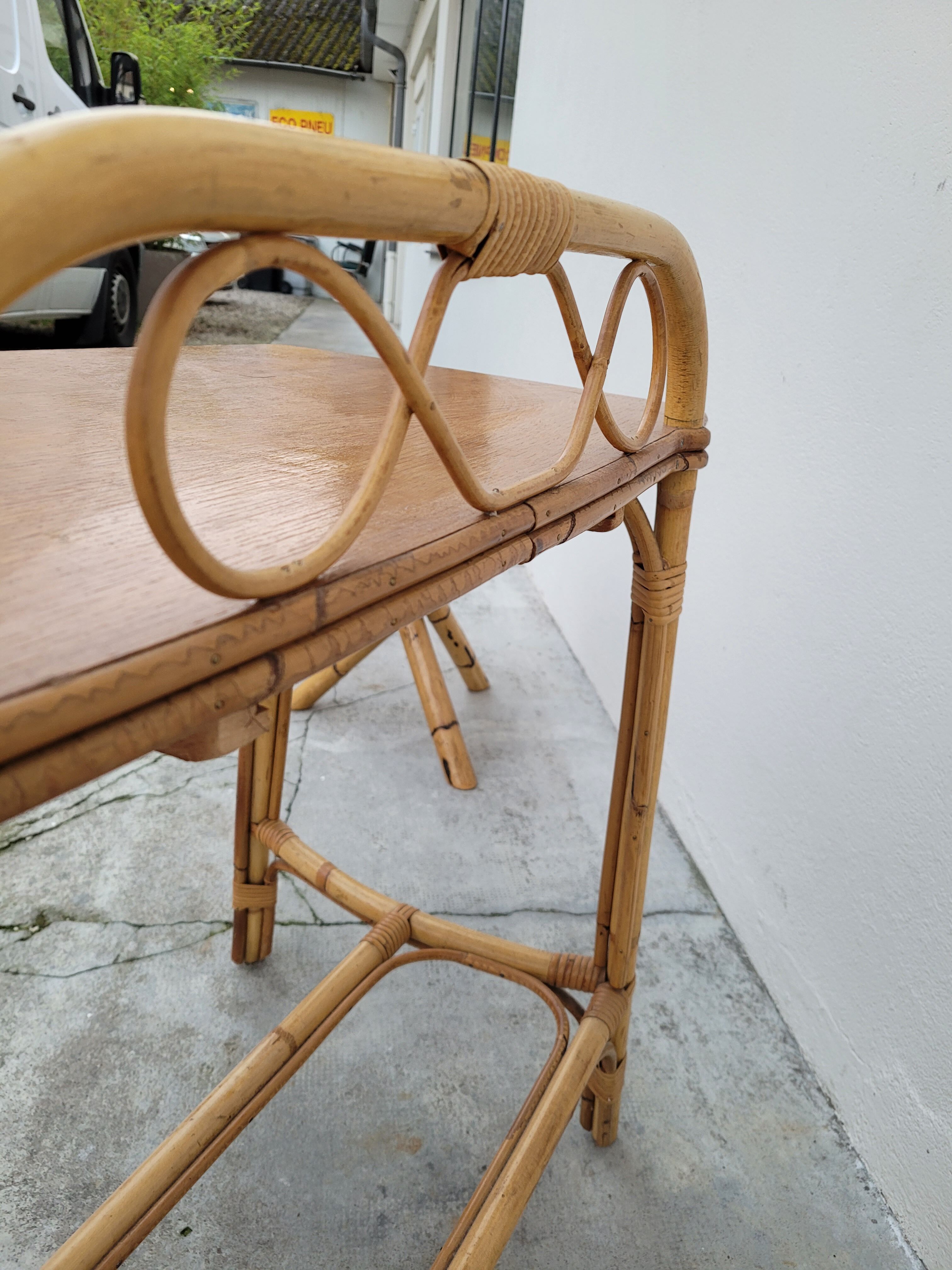 1950 vintage rattan dressing table with sun mirror