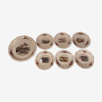Series of 6 plates and dessert dish Digoin earthenware Sarreguemines