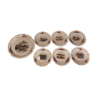 Series of 6 plates and dessert dish Digoin earthenware Sarreguemines