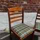 Lot of 3 vintage checkered wood and fabric chairs.