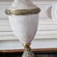 Pair of antique table lamps in white marble and gold metal.