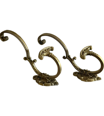 Paire De Patères Anciennes En Bronze - Porte-manteaux Crochets à Embrase (style Vintage)
