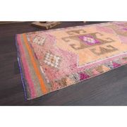 Vintage Turkish Hand-Knotted Wool Cotton Pink Runner 101x333