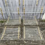 4 folding chairs garden style gilded metal structure and plexiglass slats