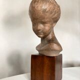 Child's head in terracotta 1920 wooden base