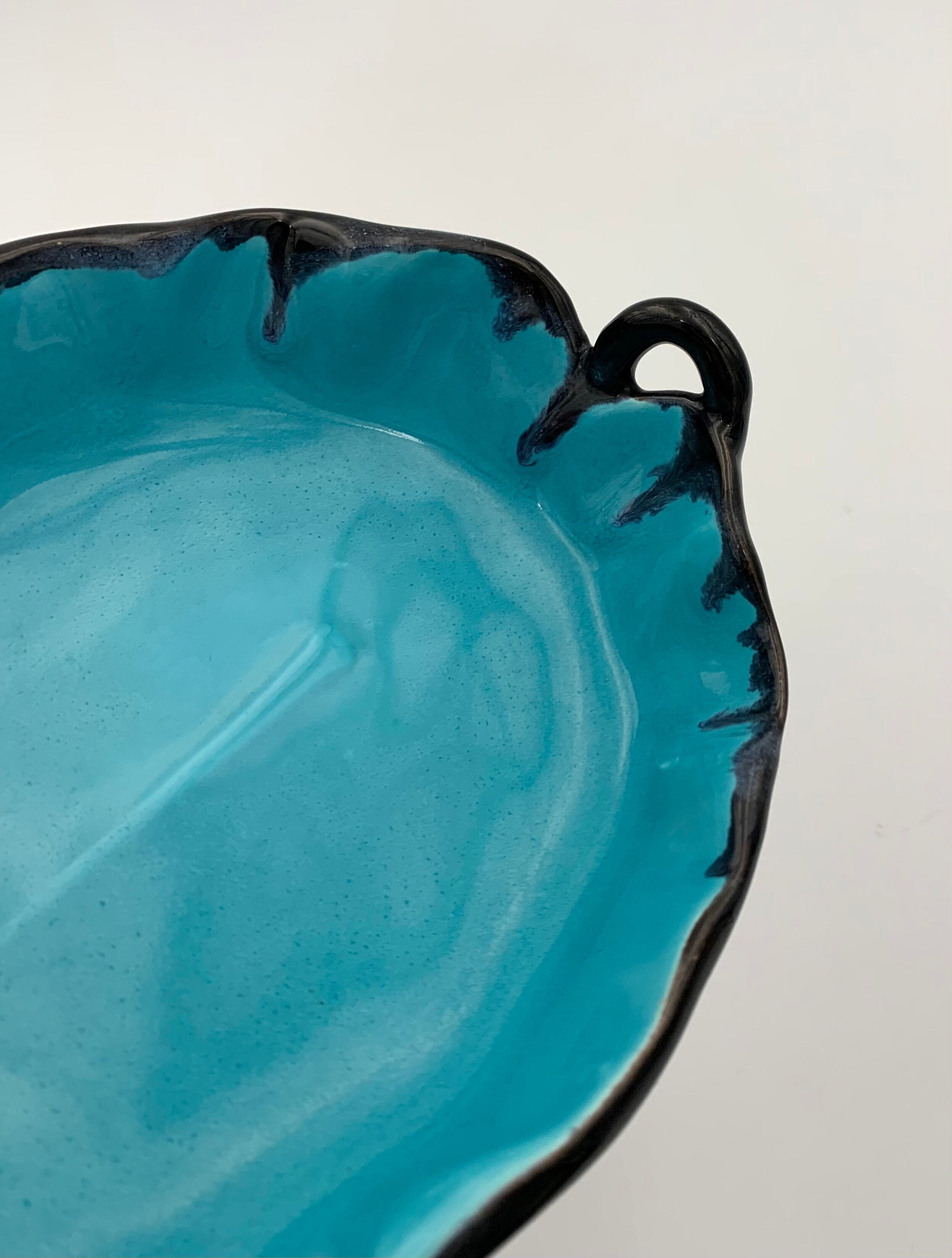 Vintage blue and black enameled ceramic trinket dish - 1960s-1970s
