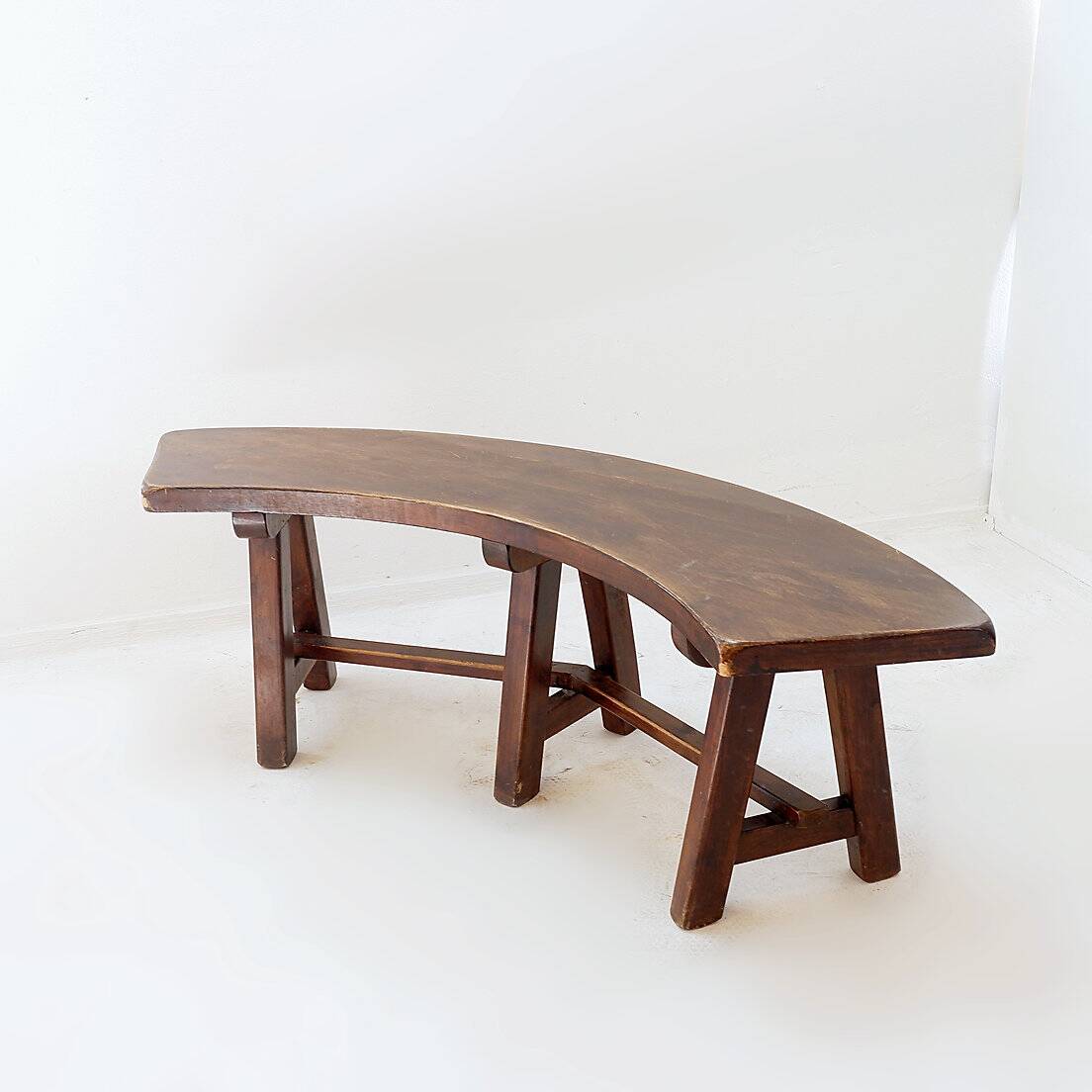 Round Table with 4 Curved Benches, France 1960s