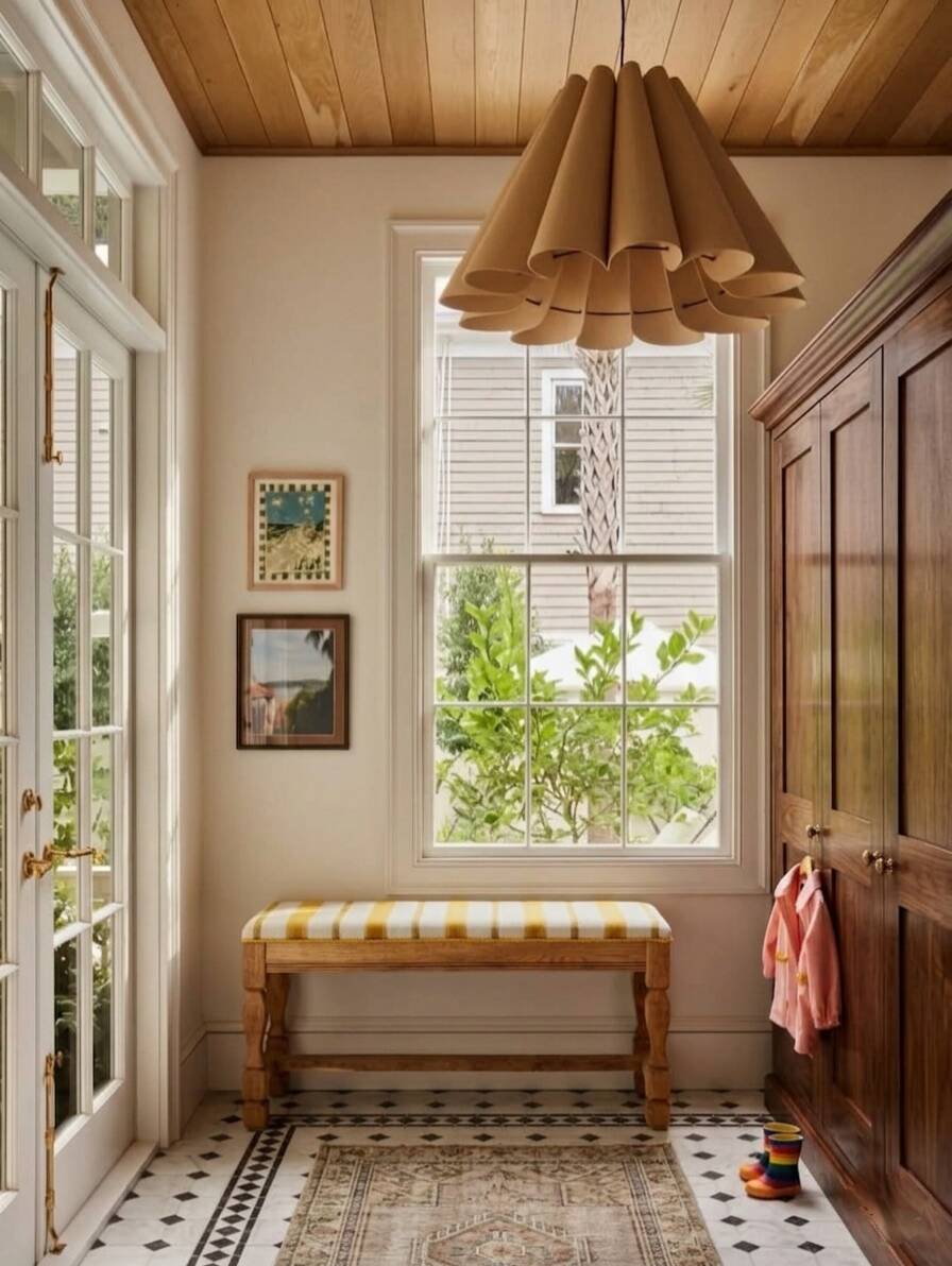 Vintage rustic oak bench after renovation