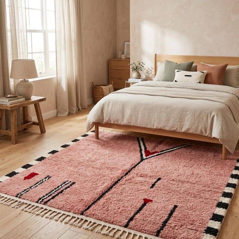 Handwoven natural wool rug, traditional artisan, 2/3 m.