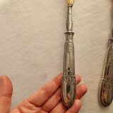 Serving cutlery with handle and antlers in silver, with “LD” monogram