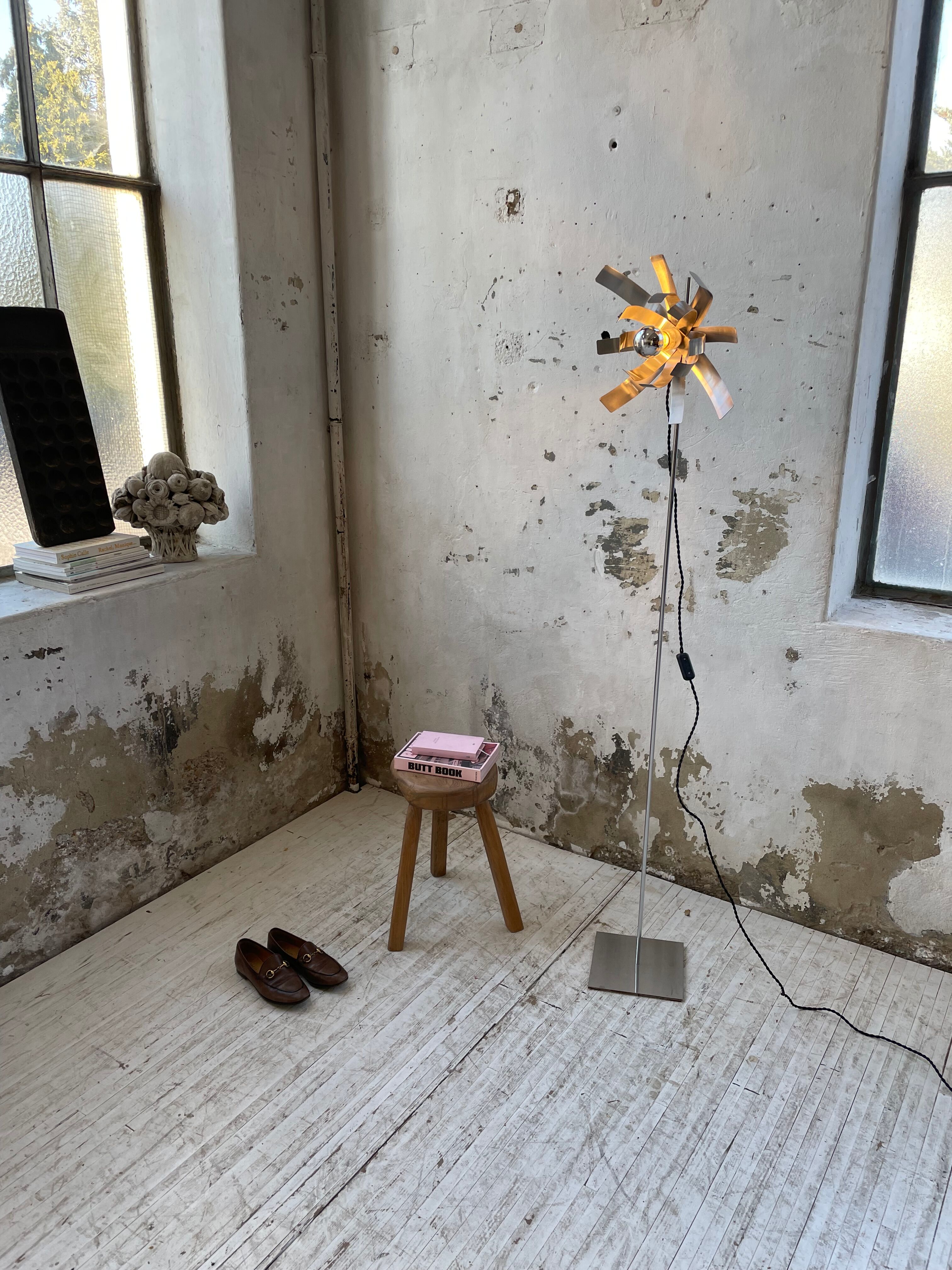 Floor lamp chrome 'flower' design Jacques Veyrat-Masson and Philippe Rogier, edited by Oxar