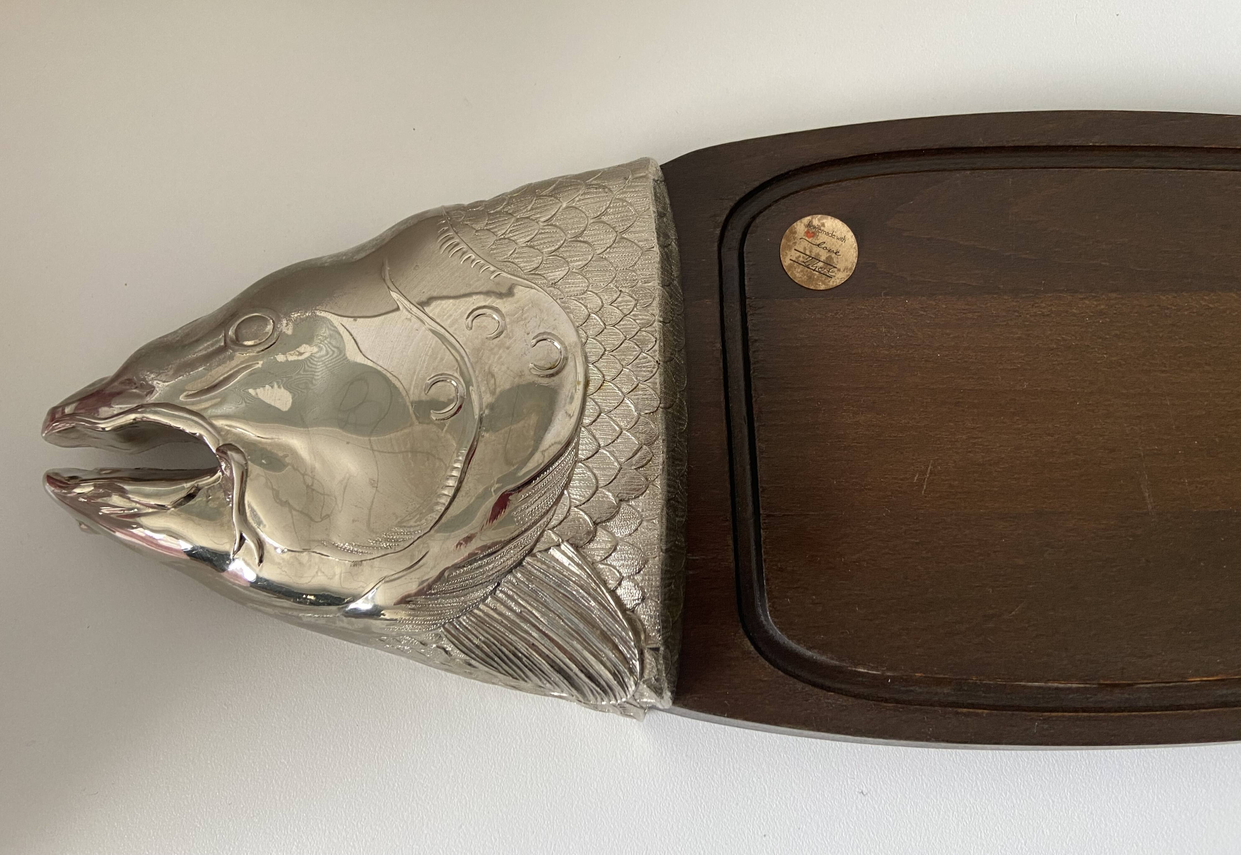 Large Flat Display Tray for Cutting Salmon Fish Vintage Design