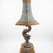 Monumental lamp with a dolphin in cast iron and lead scales - 110cm