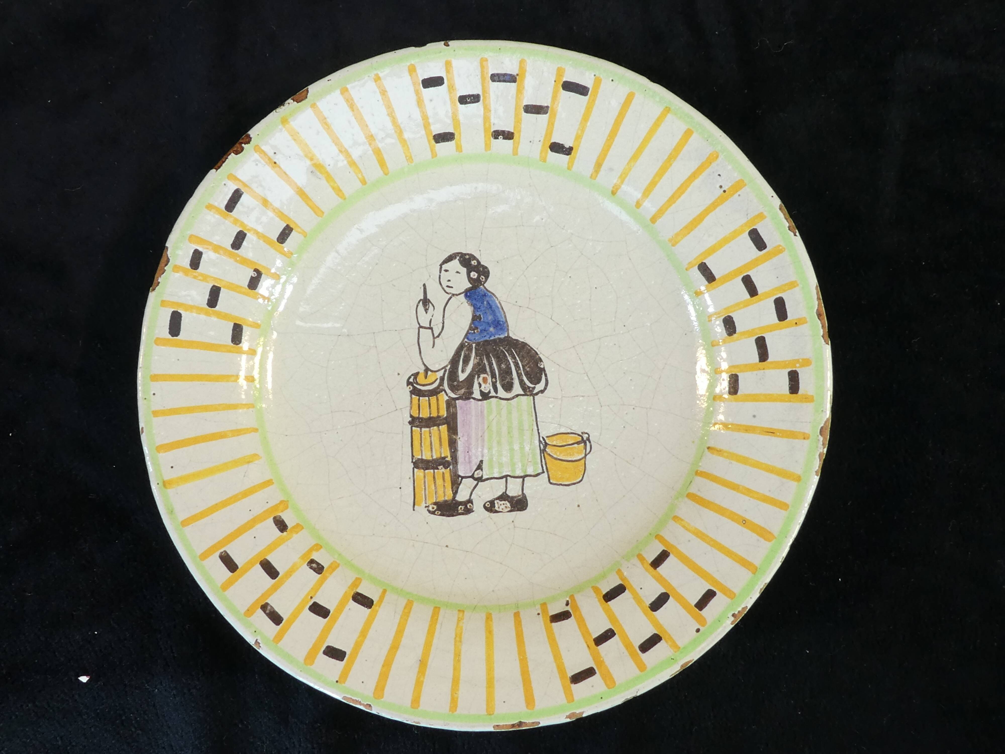 Old plate primavera decoration of woman