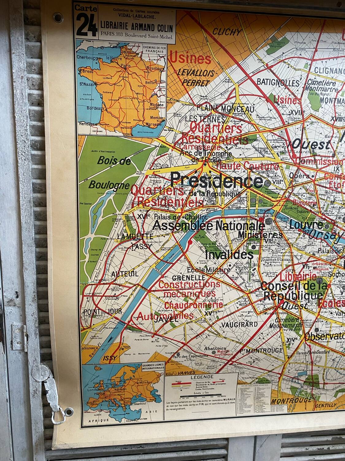 Old School Map School PARIS & Surrounding Areas Numbers 24 & 24bis Vintage