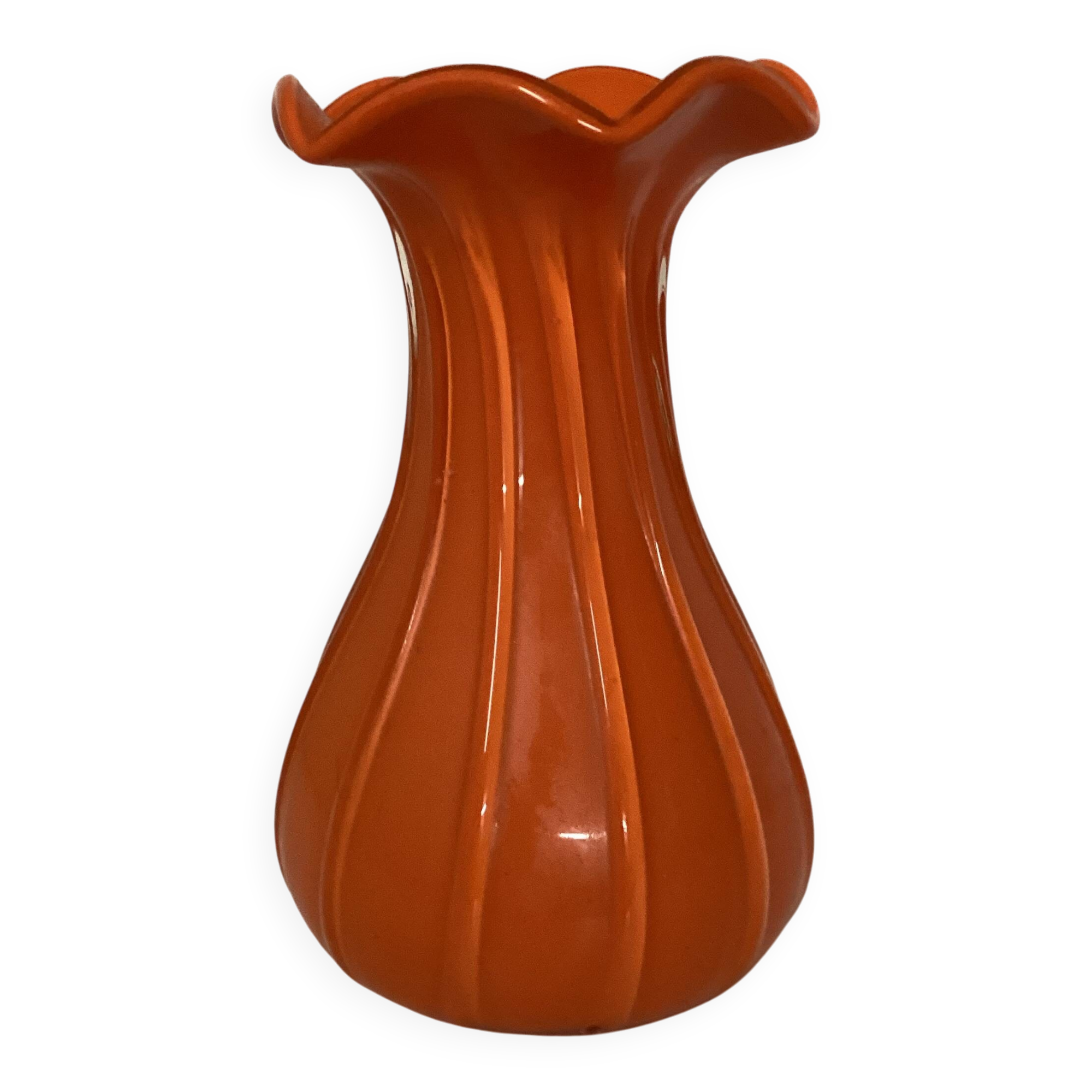 Orange blown glass vase, vintage 70s