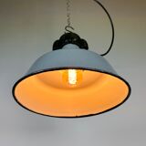 Industrial Grey Enamel Factory Lamp with Cast Iron Top, 1960s