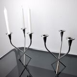 Pair of Scandinavian 3-arm candlesticks in alpaca, Sweden, 1970